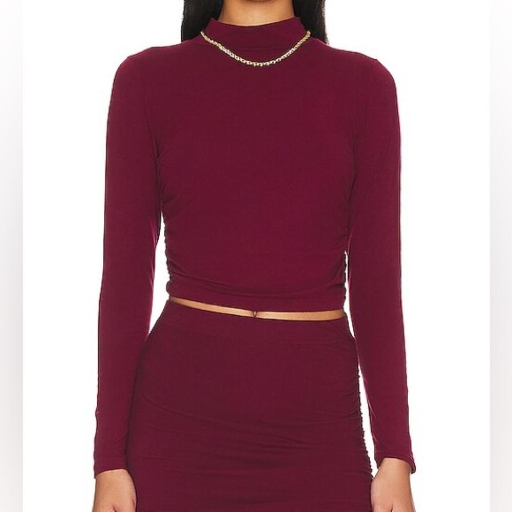 Bobi Los Angeles Pinot Ruched Mock Neck‎ Long Sleeve Crop Top 56C-86276 M NWT